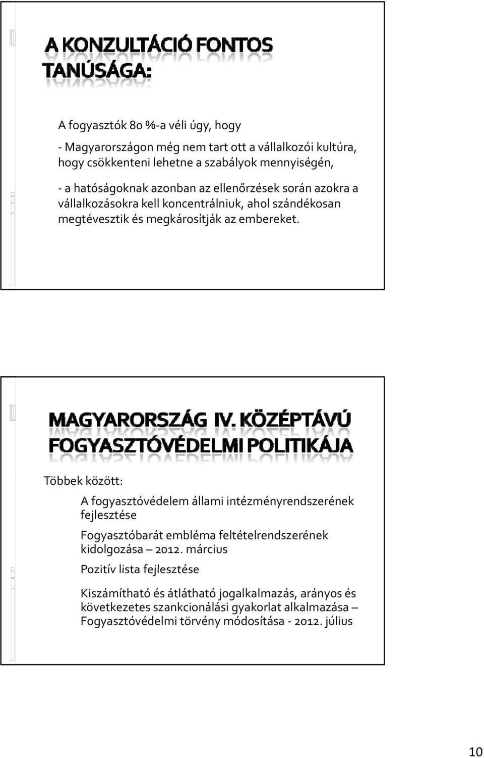 Többek között: A fogyasztóvédelem állami intézményrendszerének fejlesztése Fogyasztóbarát embléma feltételrendszerének kidolgozása 2012.