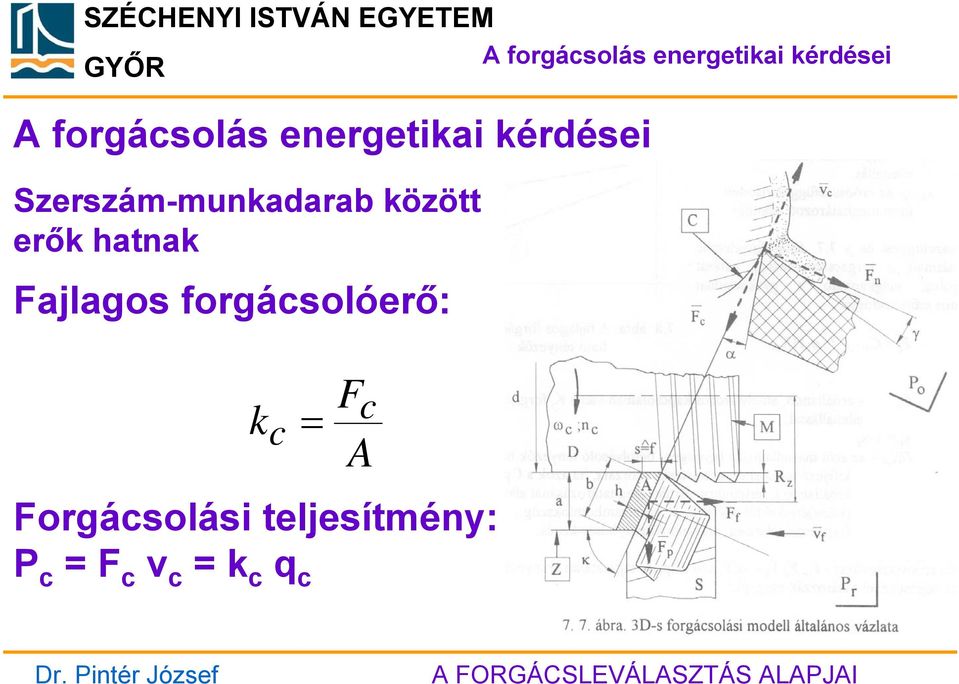 erők hatnak Fajlagos forgácsolóerő: k c = F A