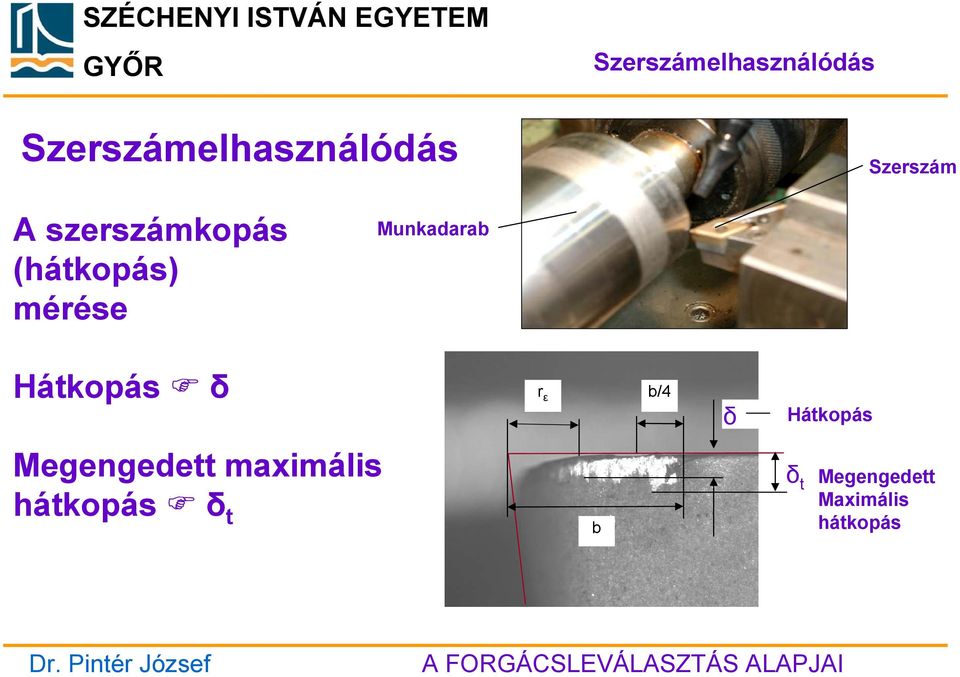 Munkadarab Hátkopás δ r ε b/4 δ Hátkopás