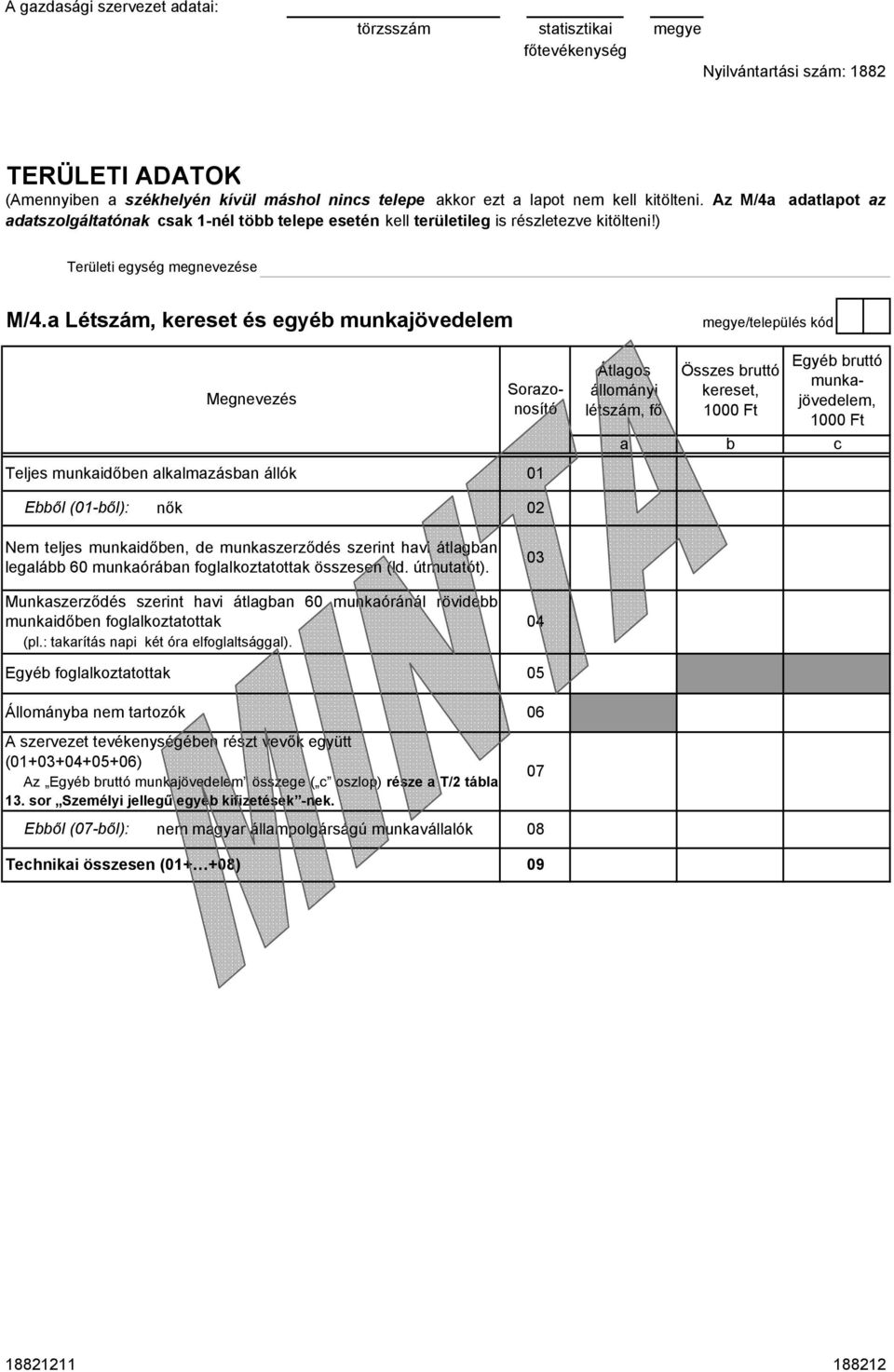 Létszám, kereset és egyé munkjövedelem megye/település kód Sorzonosító Átlgos állományi létszám, fő Összes ruttó kereset, Egyé ruttó munkjövedelem, c Teljes munkidően lklmzásn állók Eől (-ől): nők