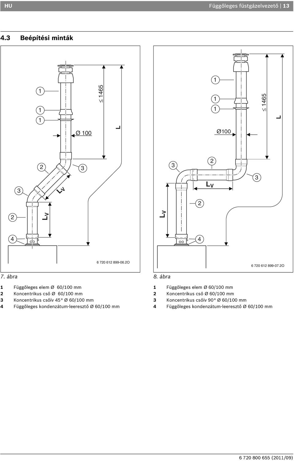 ábra Függőleges elem Ø 60/00 mm Koncentrikus cső Ø 60/00 mm Koncentrikus csőív 45 Ø 60/00 mm 4