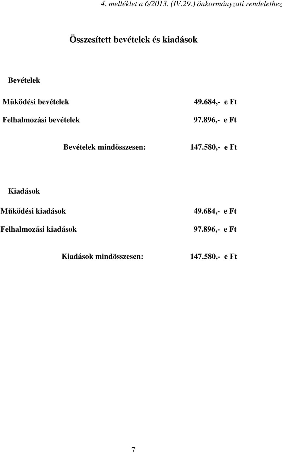 bevételek Felhalmozási bevételek 49.684,- e Ft 97.