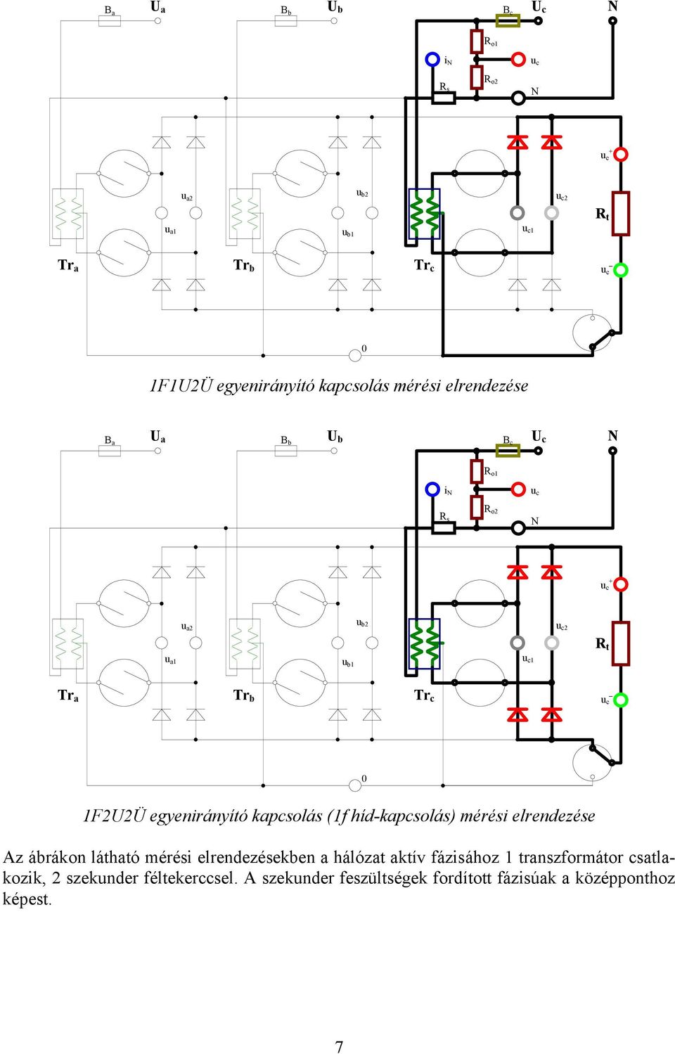 látható mérési elrendezésekben a hálózat aktív fázisához 1 transzformátor csatlakozik, 2