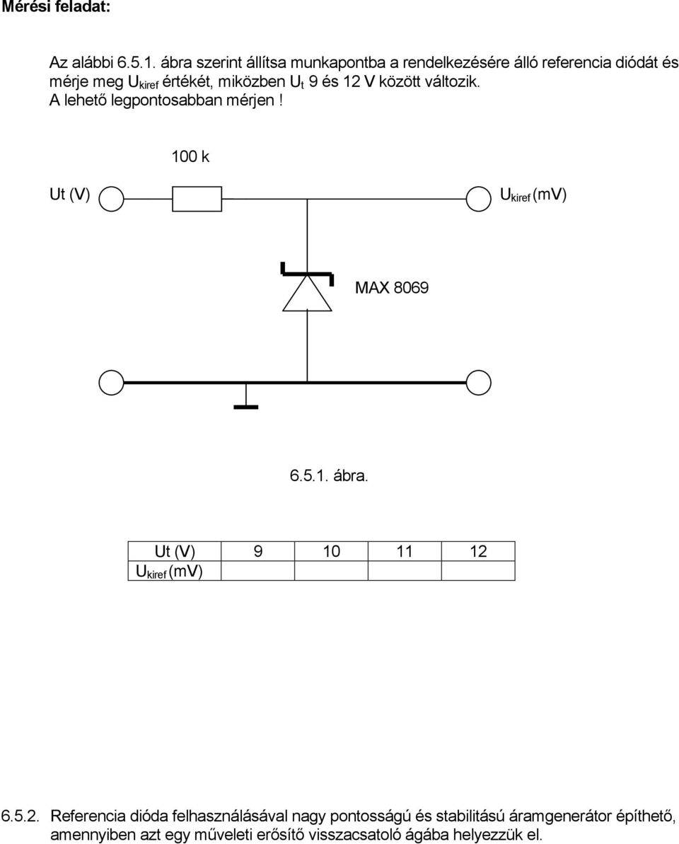 U t 9 és 12 V között változik. A lehető legpontosabban mérjen! 100 k Ut (V) U kiref (mv) MAX 8069 6.5.1. ábra.