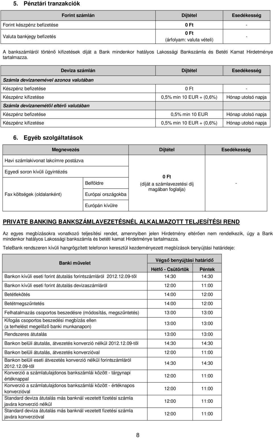 - Deviza számlán Díjtétel Esedékesség Számla devizanemével azonos valutában Készpénz befizetése - Készpénz kifizetése 0,5% min 10 EUR + (0,6%) Hónap utolsó napja Számla devizanemétől eltérő valutában