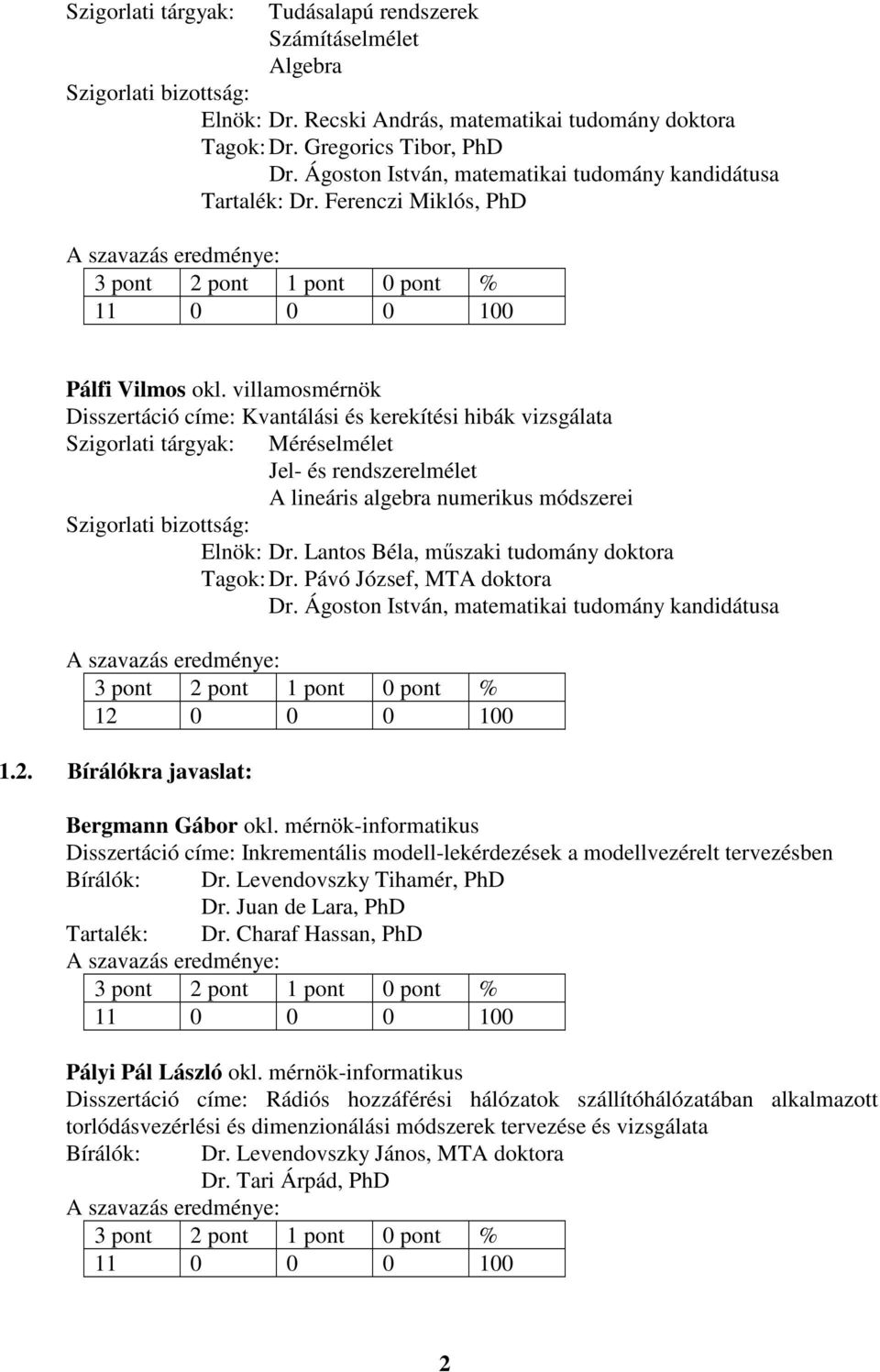 villamosmérnök Disszertáció címe: Kvantálási és kerekítési hibák vizsgálata Szigorlati tárgyak: Méréselmélet Jel- és rendszerelmélet A lineáris algebra numerikus módszerei Szigorlati bizottság: