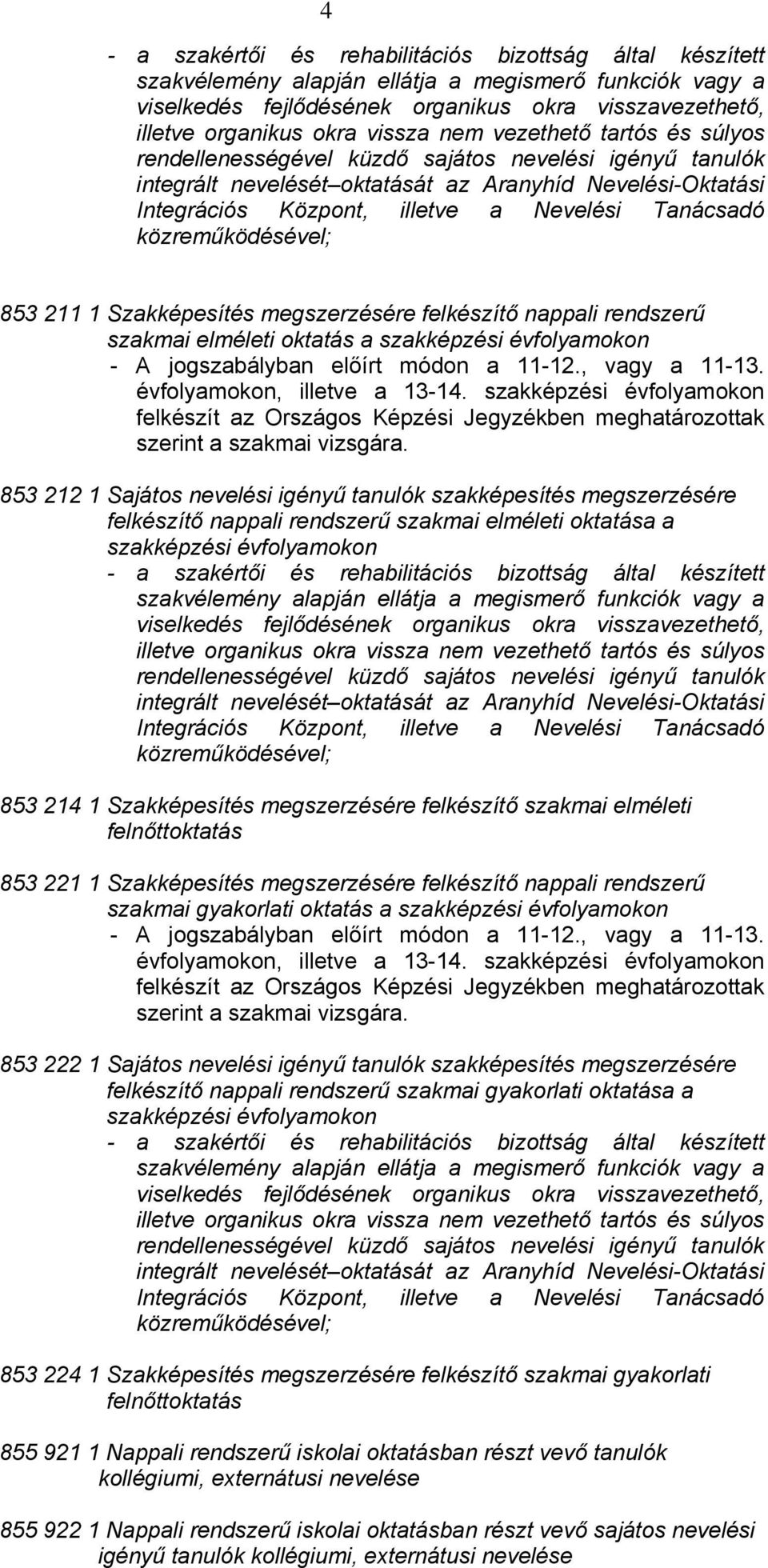 Tanácsadó közreműködésével; 853 211 1 Szakképesítés megszerzésére felkészítő nappali rendszerű szakmai elméleti oktatás a szakképzési évfolyamokon - A jogszabályban előírt módon a 11-12.