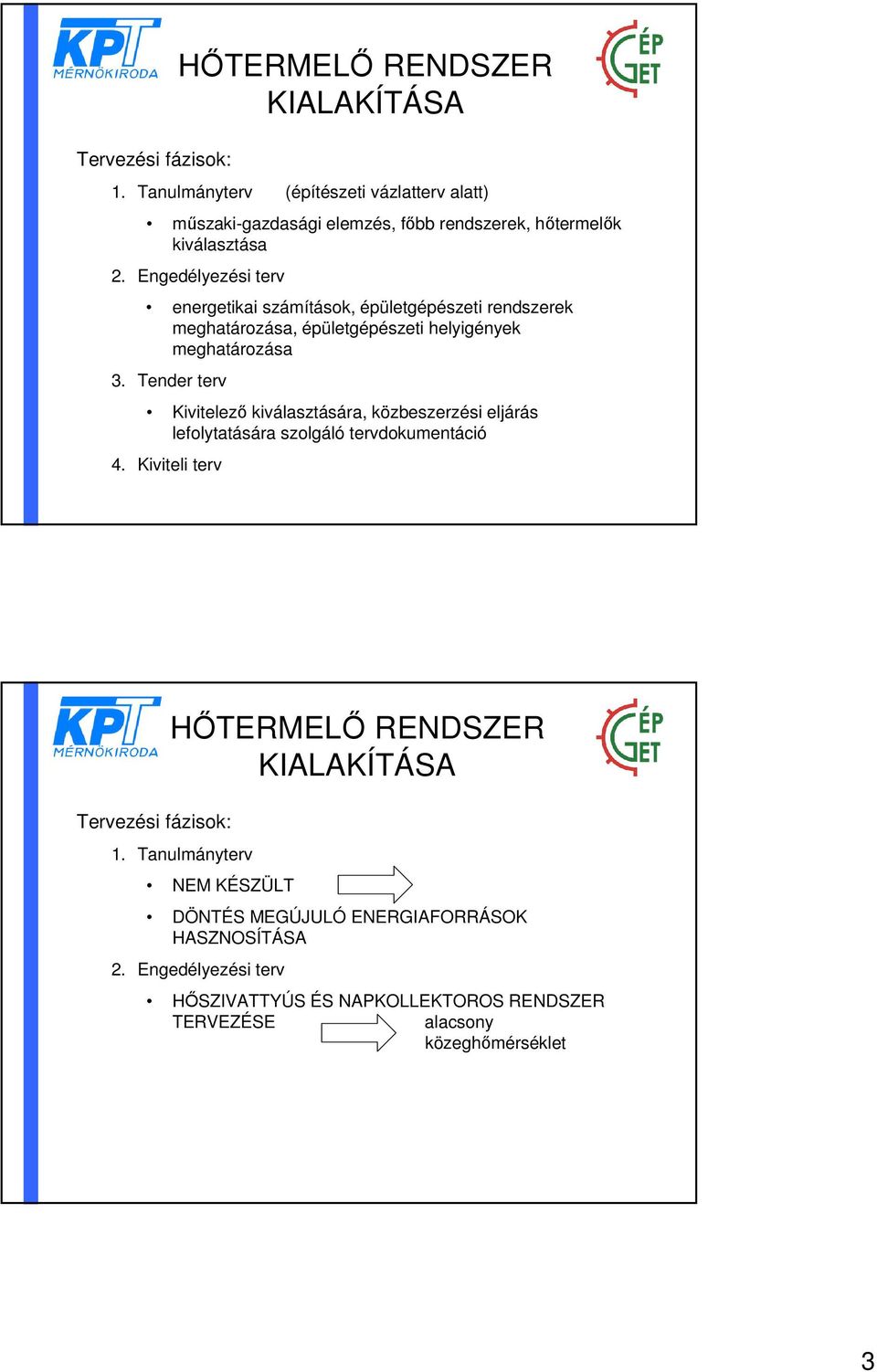 Tender terv Kivitelező kiválasztására, közbeszerzési eljárás lefolytatására szolgáló tervdokumentáció 4. Kiviteli terv 1.