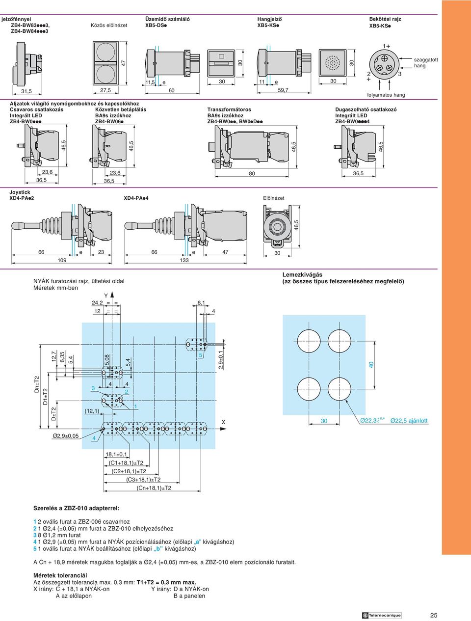 folyamatos hang szaggatott hang Joystick XD-PAi XD-PAi Elölnézet NYÁK furatozási rajz, ültetési oldal Méretek mm-ben Y, = = 6,1 1 = = Lemezkivágás (az összes típus felszereléséhez megfelelô) 1,7 6,5