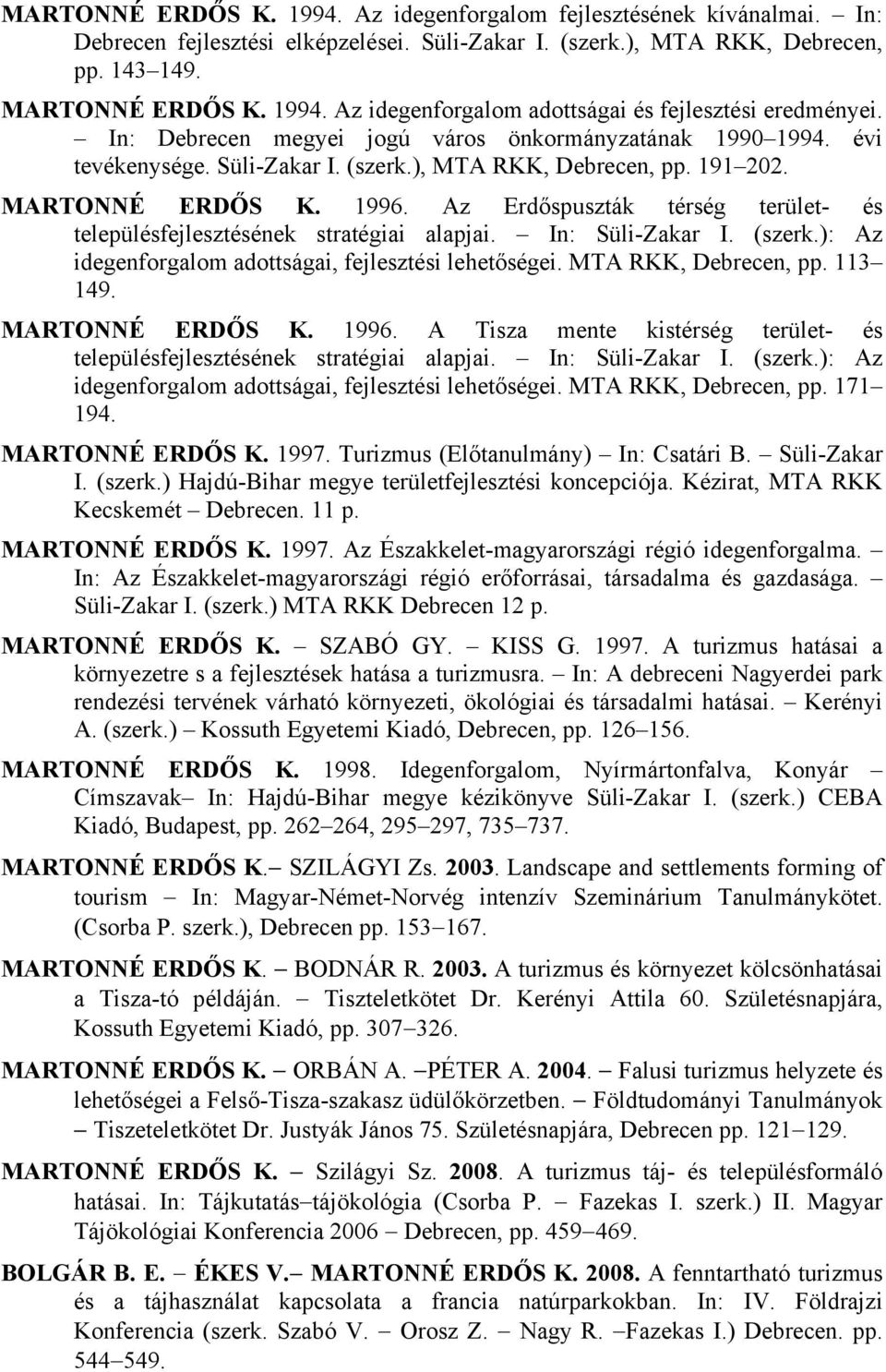Az Erdőspuszták térség terület- és településfejlesztésének stratégiai alapjai. In: Süli-Zakar I. (szerk.): Az idegenforgalom adottságai, fejlesztési lehetőségei. MTA RKK, Debrecen, pp. 113 149.