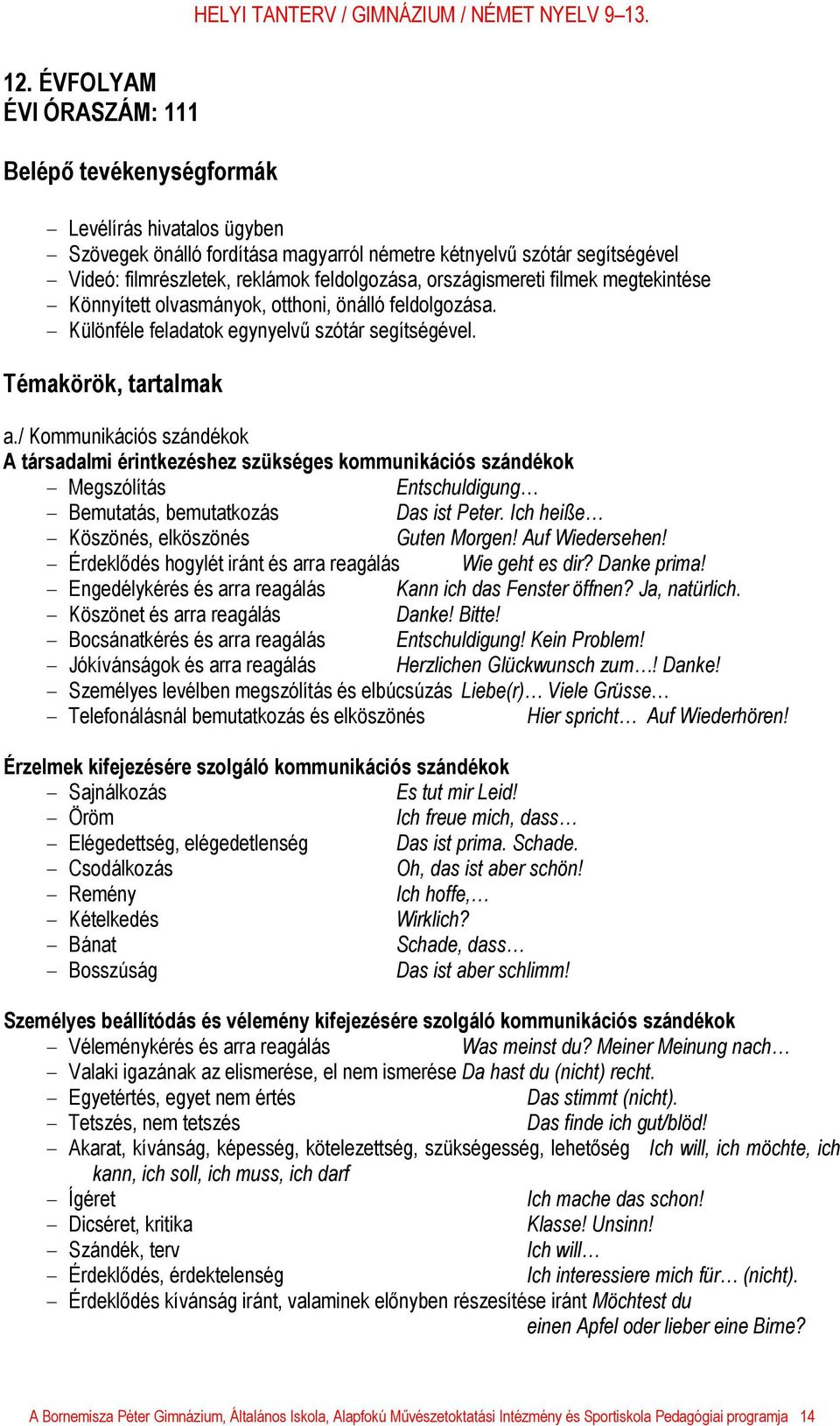 / Kommunikációs szándékok A társadalmi érintkezéshez szükséges kommunikációs szándékok - Megszólítás Entschuldigung - Bemutatás, bemutatkozás Das ist Peter.