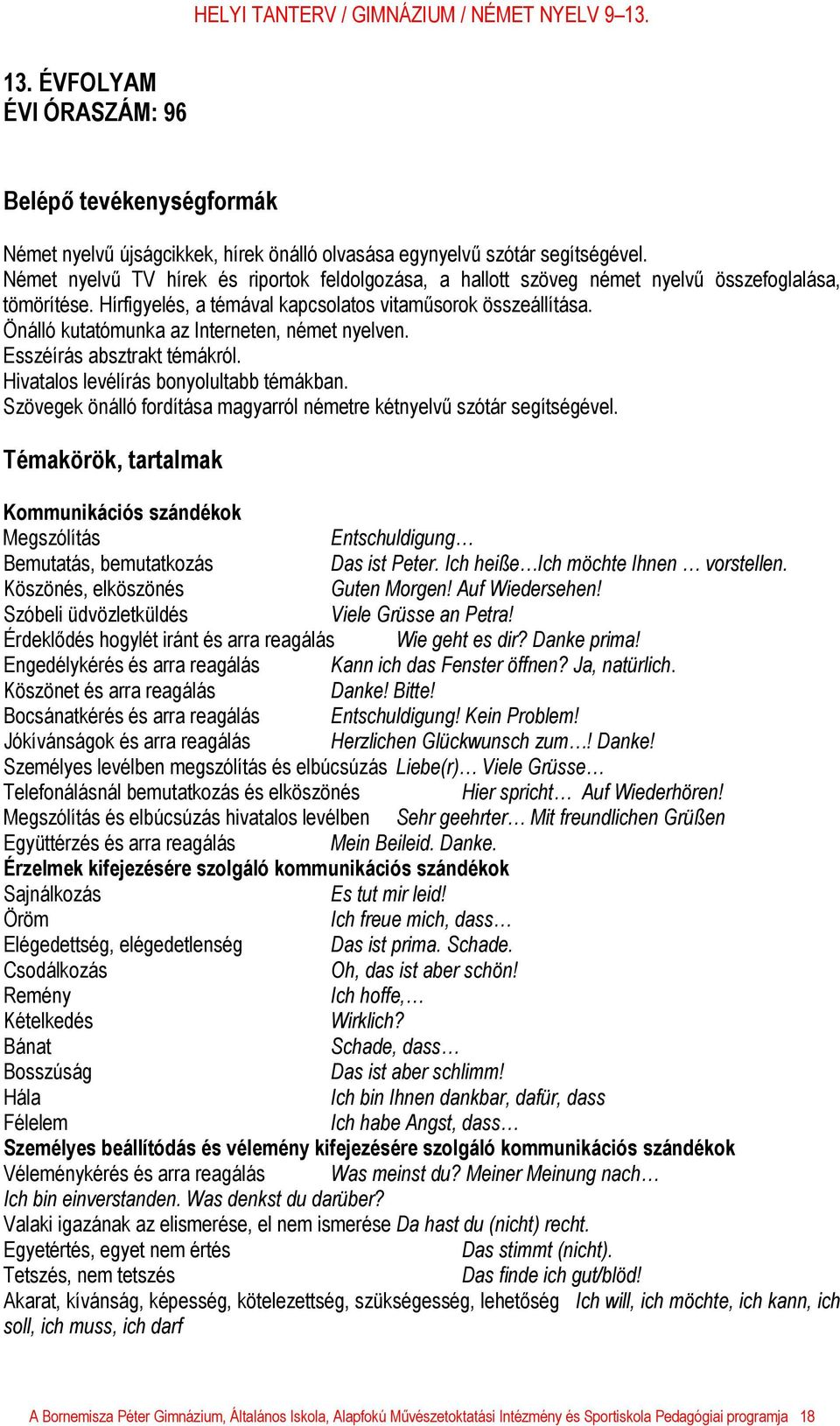 Önálló kutatómunka az Interneten, német nyelven. Esszéírás absztrakt témákról. Hivatalos levélírás bonyolultabb témákban. Szövegek önálló fordítása magyarról németre kétnyelvű szótár segítségével.