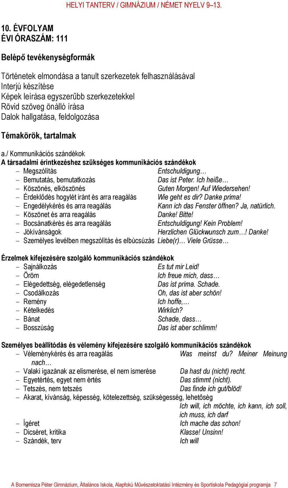 / Kommunikációs szándékok A társadalmi érintkezéshez szükséges kommunikációs szándékok - Megszólítás Entschuldigung - Bemutatás, bemutatkozás Das ist Peter.