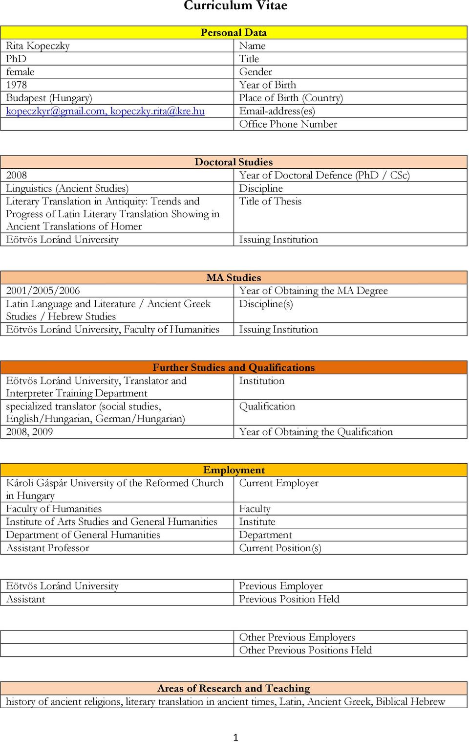 Thesis Progress of Latin Literary Translation Showing in Ancient Translations of Homer Eötvös Loránd University Issuing Institution MA Studies 2001/2005/2006 Year of Obtaining the MA Degree Latin