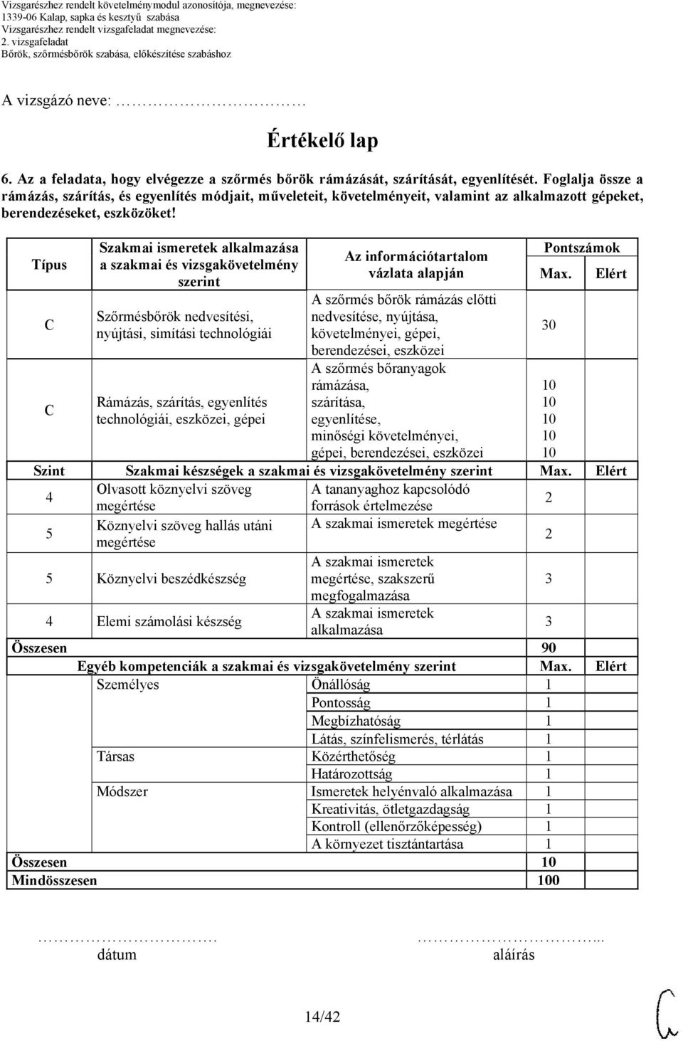 Típus Szakmai ismeretek a szakmai és vizsgakövetelmény szerint Szőrmésbőrök nedvesítési, nyújtási, simítási technológiái Az információtartalom vázlata alapján A szőrmés bőrök rámázás előtti