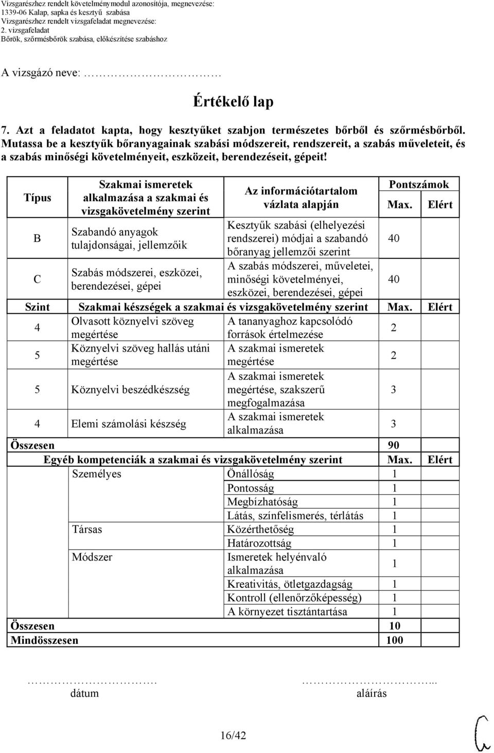 Típus B Szakmai ismeretek a szakmai és vizsgakövetelmény szerint Szabandó anyagok tulajdonságai, jellemzőik Szabás módszerei, eszközei, berendezései, gépei Az információtartalom vázlata alapján