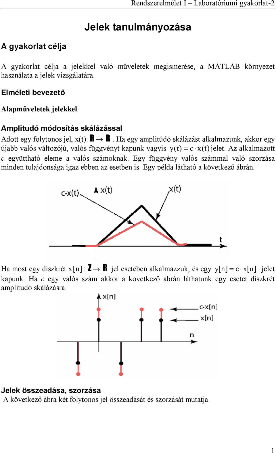 Ha egy amplitúdó skálázást alkalmazunk, akkor egy újabb valós változójú, valós függvényt kapunk vagyis y(t) = c x(t) jelet. Az alkalmazott c együttható eleme a valós számoknak.