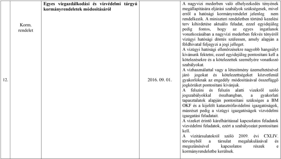 A ben történő kezelési terv kihirdetése aktuális feladat, ezzel egyidejűleg pedig fontos, hogy az egyes ingatlanok vonatkozásában a nagyvízi mederben fekvés tényéről vízügyi hatósági döntés