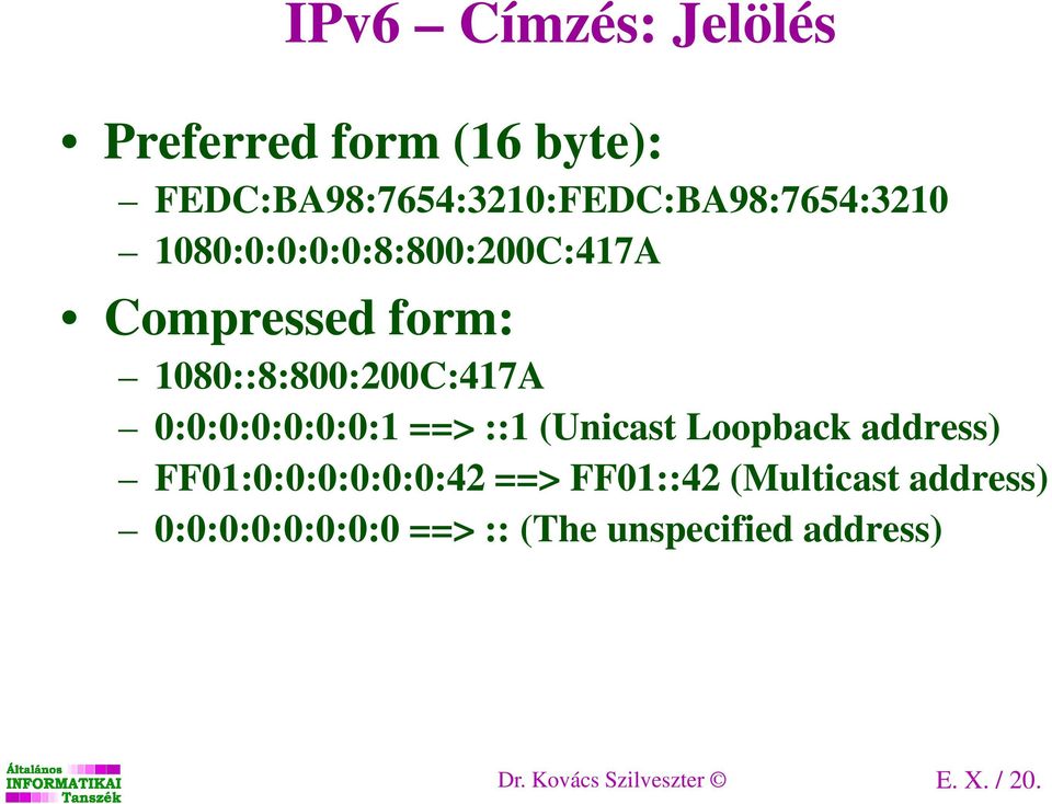 1080::8:800:200C:417A 0:0:0:0:0:0:0:1 ==> ::1 (Unicast Loopback address)