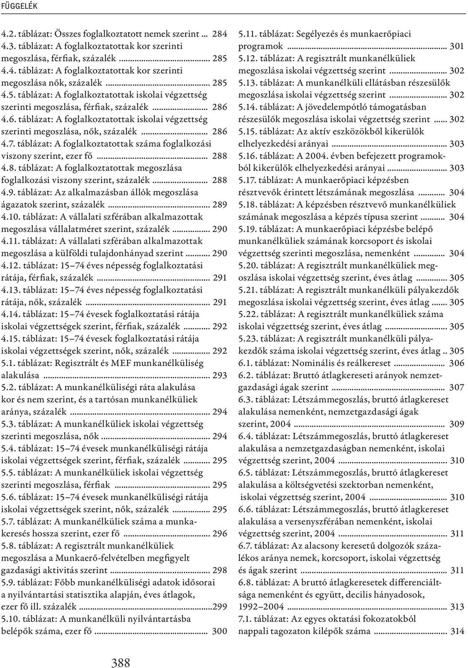 .. 286 4.7. táblázat: A foglalkoztatottak száma foglalkozási viszony szerint, ezer fő... 288 4.8. táblázat: A foglalkoztatottak megoszlása foglalkozási viszony szerint, százalék... 288 4.9.