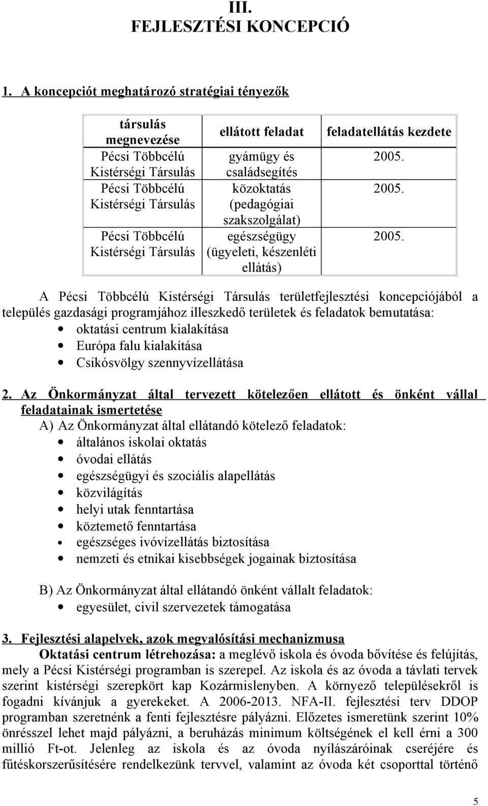 családsegítés közoktatás (pedagógiai szakszolgálat) egészségügy (ügyeleti, készenléti ellátás) feladatellátás kezdete 2005.