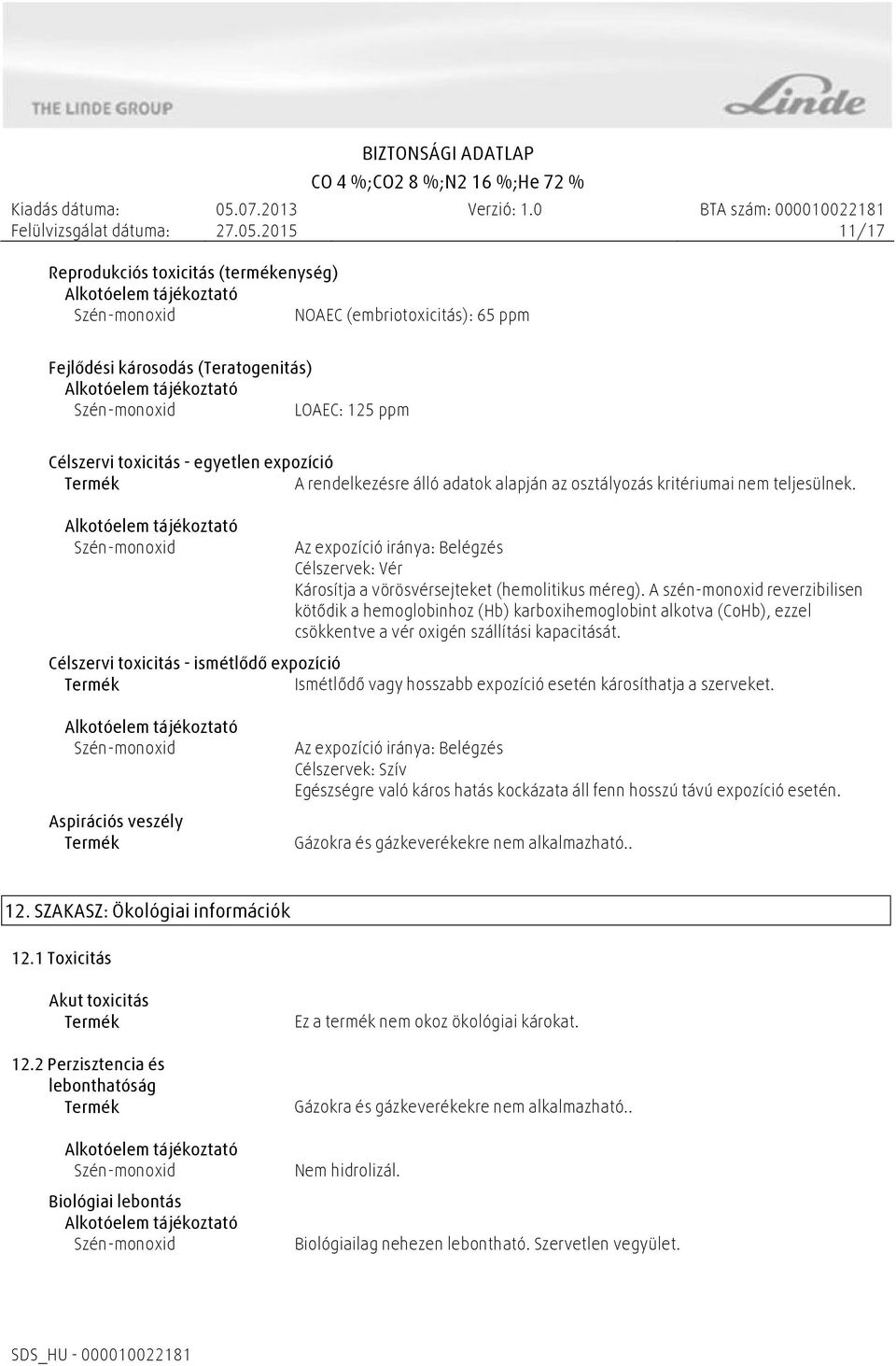 A szén-monoxid reverzibilisen kötődik a hemoglobinhoz (Hb) karboxihemoglobint alkotva (CoHb), ezzel csökkentve a vér oxigén szállítási kapacitását.