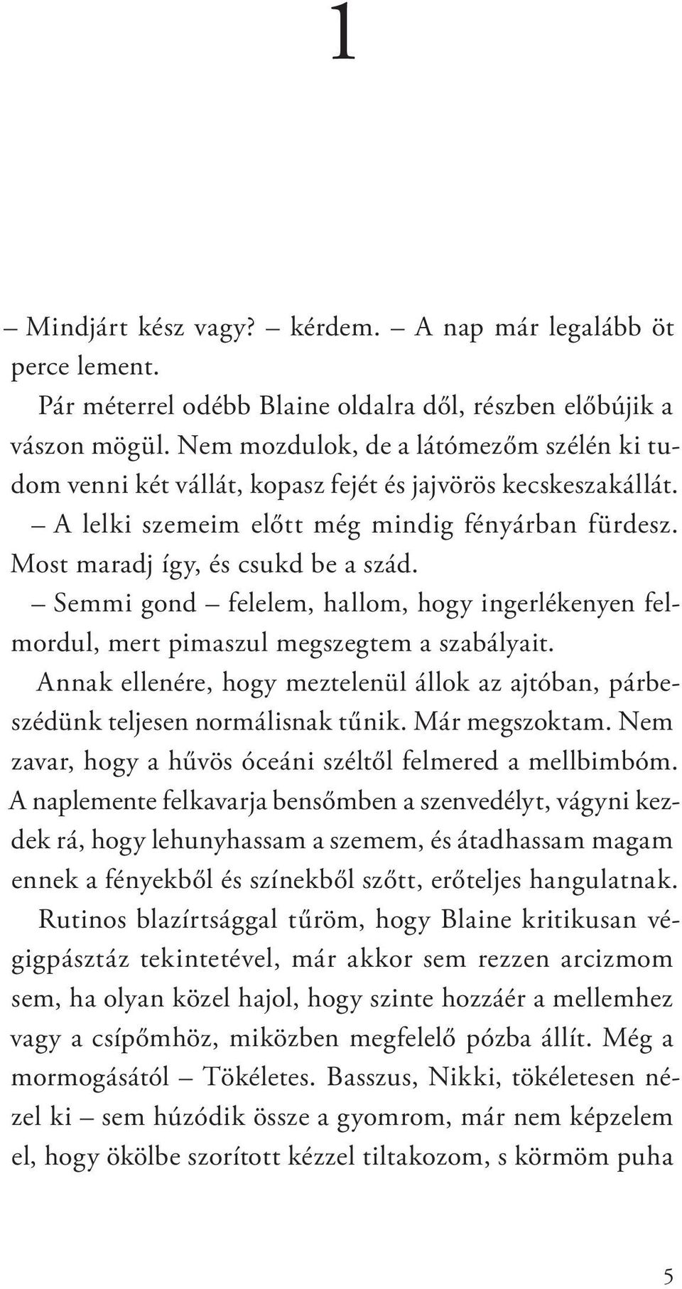 Semmi gond felelem, hallom, hogy ingerlékenyen felmordul, mert pimaszul megszegtem a szabályait. Annak ellenére, hogy meztelenül állok az ajtóban, párbeszédünk teljesen normálisnak tűnik.