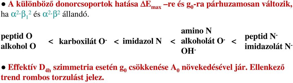 amino N peptid O alkoholát O alkohol O < karboxilát O- < imidazol N < - < OH -
