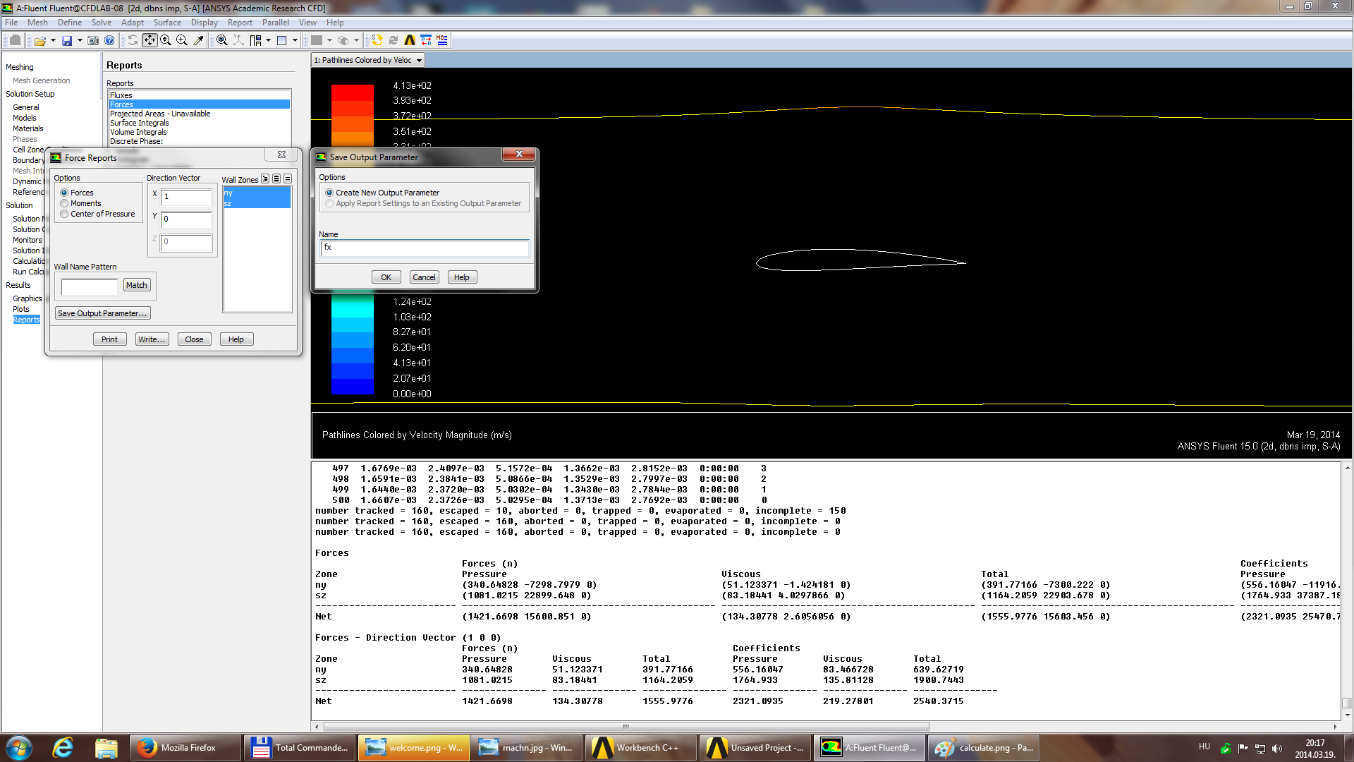 Kimeneti paraméterek Reports/Forces Forces, Direction: x=1 y=z=0, Zones: sz és ny Save Output Parameter,