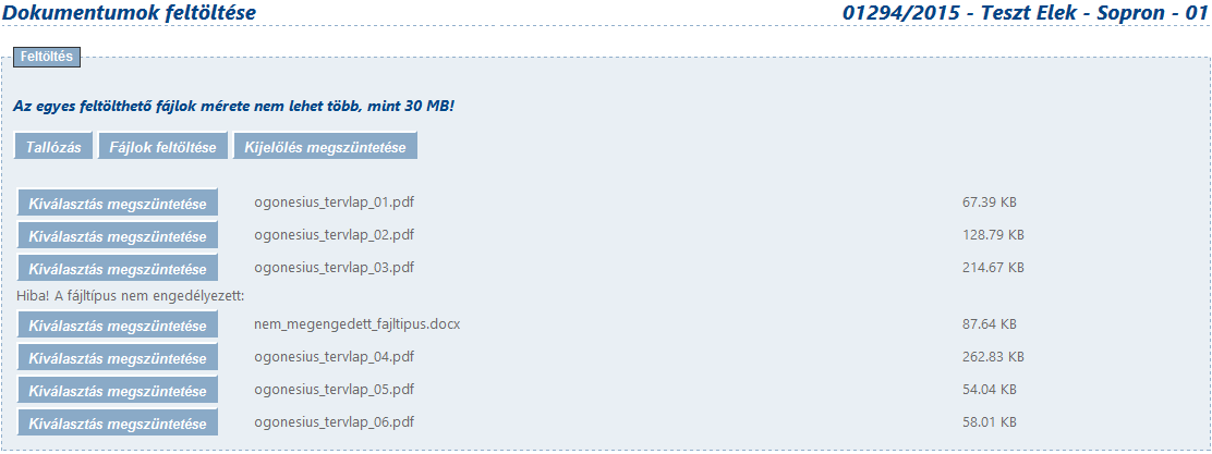 Dokumentumok feltöltésekor a nem megengedett fájltípus kijelzésének javítása A korábbi verziókban, ha a felhasználó egy nem megengedett fájltípust kívánt feltölteni, az erre irányuló figyelmeztetés
