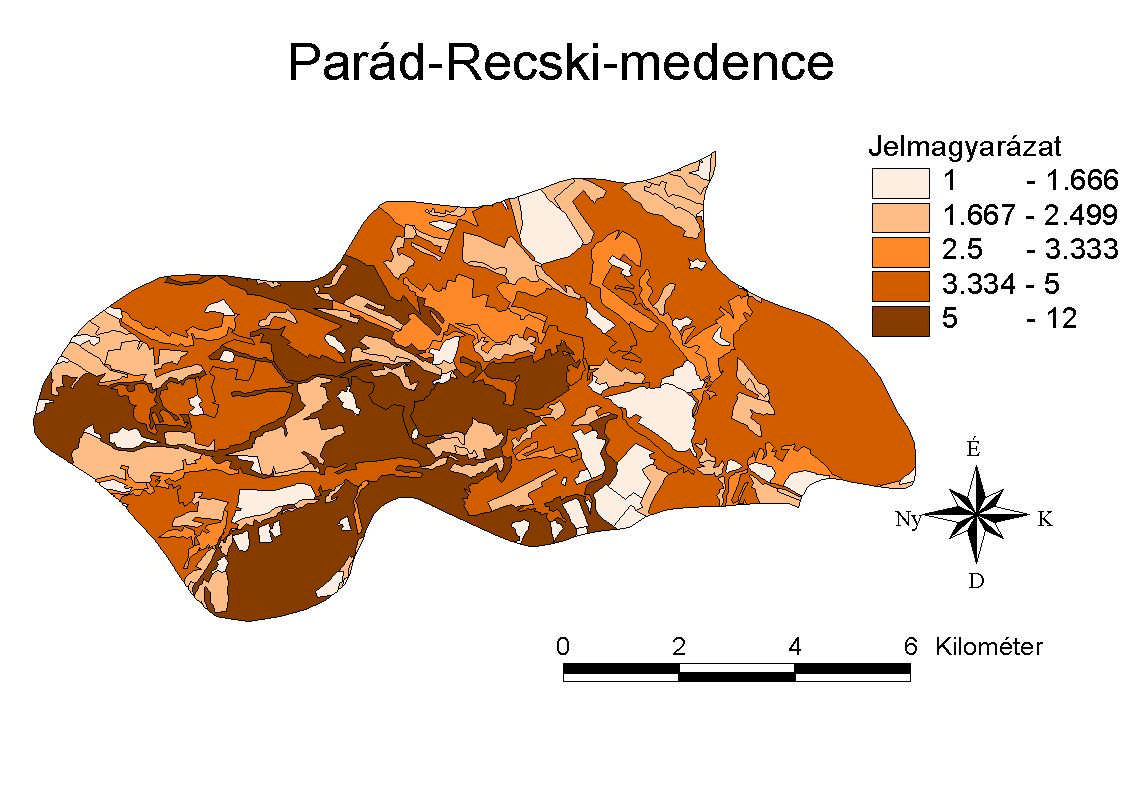 6. ábra: A Parád-Recski-medence forma indexének térképe 7. ábra: A Békési-hát forma indexének térképe A kapott eredmények már helyesen ábrázolják az egyes foltok geometriai sajátosságait.