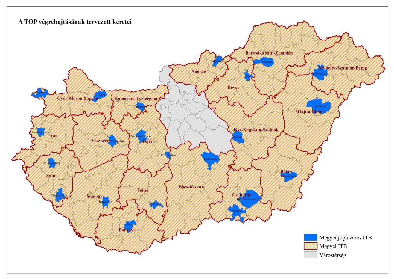 TOP megvalósítási tere: megyék és