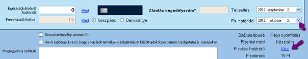 Amennyiben a készpénzes fizetési mód (is) szerepel a fizetési adatok között, és a számla végösszege megkívánja a kerekítés alkalmazását, úgy a bal alsó sarokban a számla végösszegén túl megjelenik a