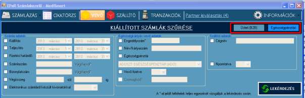 illetve kitöltve. Számla adatok Egészségkártyás vevő/ Üzleti vevő adatok: Egészségkártyás vevő adatok közül az engedély szám választása esetén az engedély szám teljes egyezésű megadása szükséges.