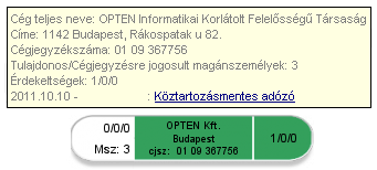 Amennyiben ez a paraméter nincs bekapcsolva, úgy a vizsgált cég tulajdonosainál és cégjegyzésre jogosultjainál jelzi az ábra, hogy milyen szerepet tölt be a vizsgált cégben.