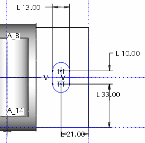 CAD - CAM ALAPOK PRO ENGINEER OKTATÓANYAG 3.42. ábra A horony vázlatkészítésének kezdeti lépései A trim ikon segítségével alakítsuk a vázlatot horony alakúra, azaz töröljük a felesleges köríveket!
