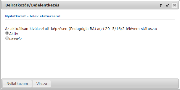 9.1.1. Beiratkozási folyamat Beiratkozáshoz kattintson a "Lehetőségek/Beiratkozás" vagy "Lehetőségek/Bejelentkezés"linkre (a sorvégi Lehetőségek ikonra kattintva).