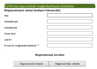 Ezután Ön a Meghatalmazott adatai részhez jut. Az adatok közül csak az e-mail cím megadása kötelező. A meghatalmazás az itt megadott elektronikus címre fog érkezni.