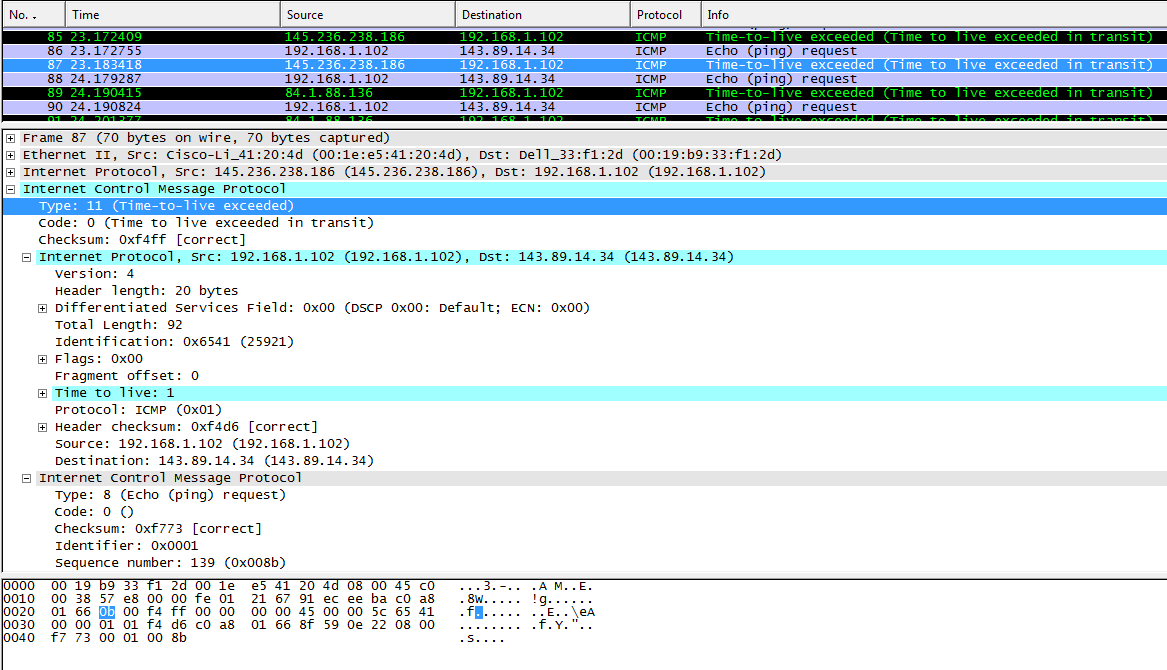 Ping reply traceroute /tracert TTL + ICMP Egy -csomag sorozatot küld növekvı TTL-mezı értékkel A forrás elküld egy TTL =1 csomagot, kap egy TTL-mezı expired üzenetet az elsı ugráson lévı