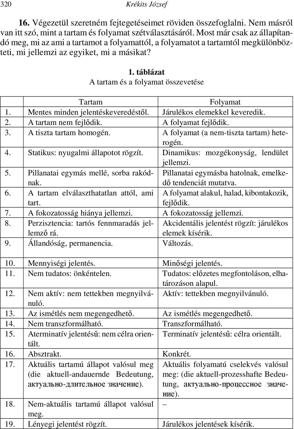 táblázat A tartam és a folyamat összevetése Tartam Folyamat 1. Mentes minden jelentéskeveredéstől. Járulékos elemekkel keveredik. 2. A tartam nem fejlődik. A folyamat fejlődik. 3.