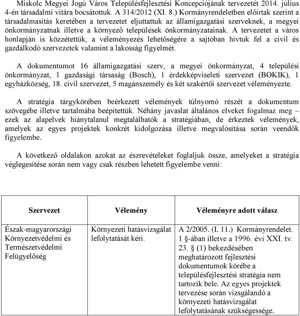 A tervezetet a város honlapján is közzétettük, a véleményezés lehetőségére a sajtóban hívtuk fel a civil és gazdálkodó szervezetek valamint a lakosság figyelmét.