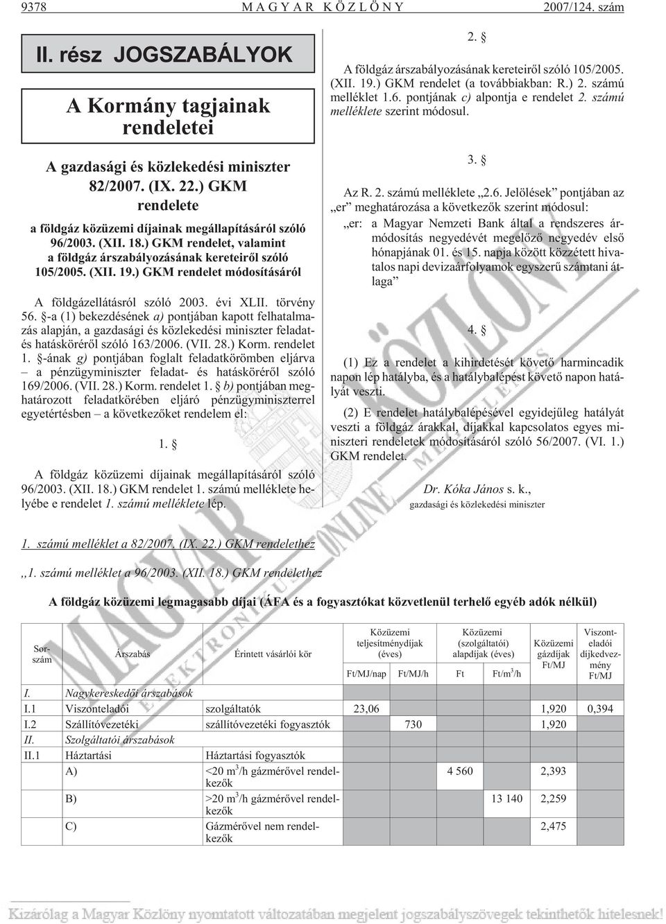 ) GKM rendelet módosításáról A föld gáz el lá tás ról szóló 2003. évi XLII. tör vény 56.