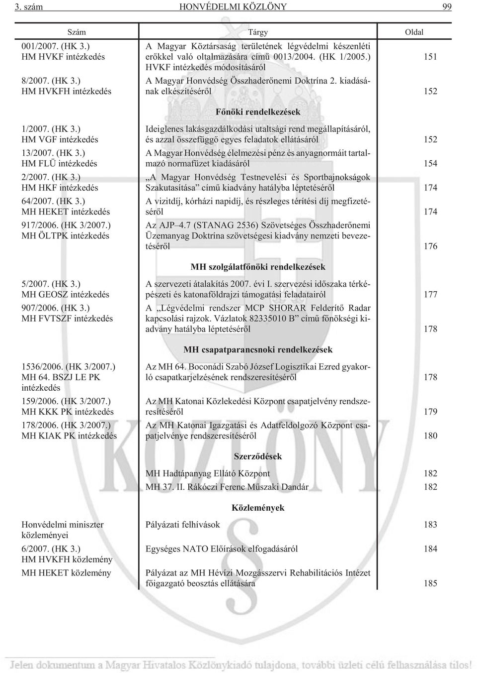 ) HM VGF in téz ke dés 13/2007. (HK 3.) HM FLÜ in téz ke dés 2/2007. (HK 3.) HM HKF in téz ke dés 64/2007. (HK 3.) MH HE KET in téz ke dés 917/2006. (HK 3/2007.