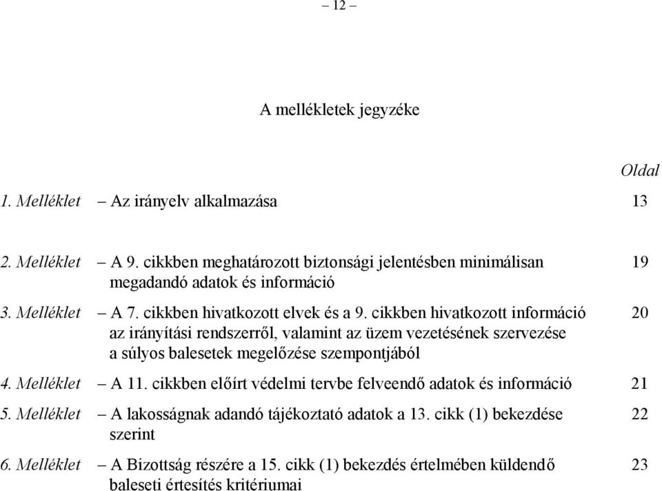 cikkben hivatkozott információ az irányítási rendszerről, valamint az üzem vezetésének szervezése a súlyos balesetek megelőzése szempontjából 4. Melléklet A 11.