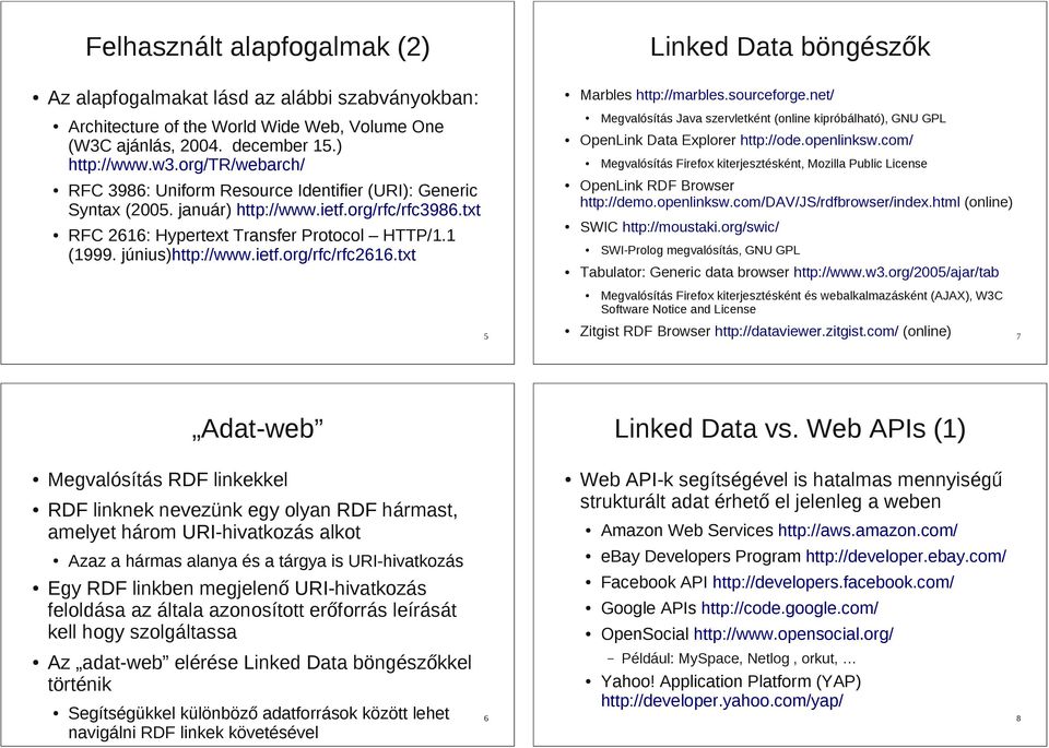 org/tr/webarch/ Megvalósítás Java szervletként (online kipróbálható), GNU GPL OpenLink Data Explorer http://ode.openlinksw.