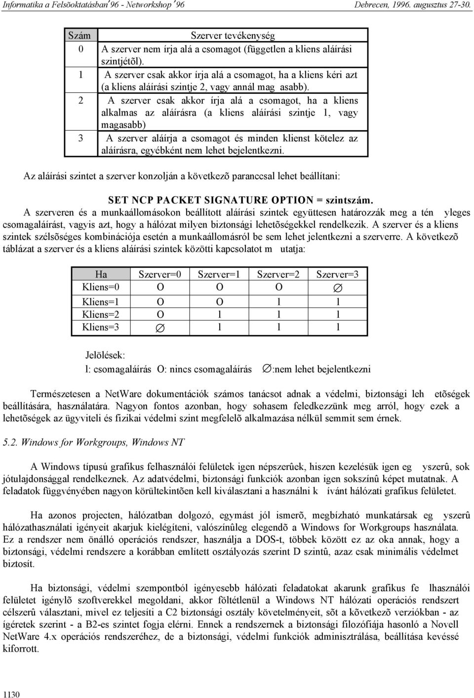 2 A szerver csak akkor írja alá a csomagot, ha a kliens alkalmas az aláírásra (a kliens aláírási szintje 1, vagy magasabb) 3 A szerver aláírja a csomagot és minden klienst kötelez az aláírásra,