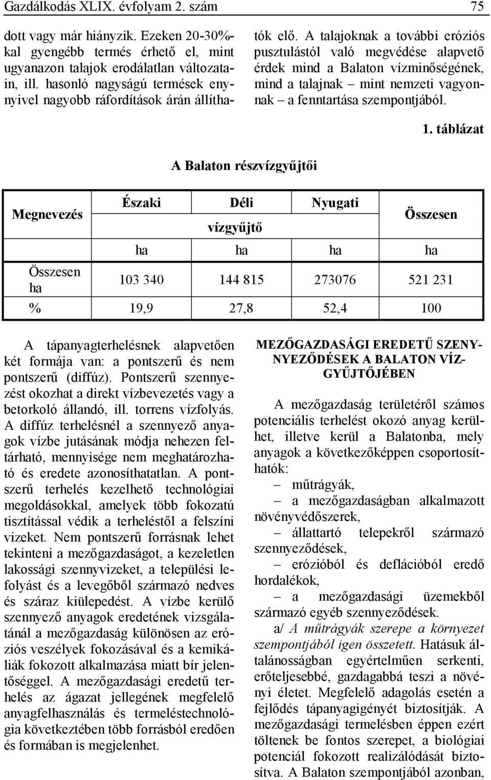 A talajoknak a további eróziós pusztulástól való megvédése alapvetı érdek mind a Balaton vízminıségének, mind a talajnak mint nemzeti vagyonnak a fenntartása szempontjából. 1.