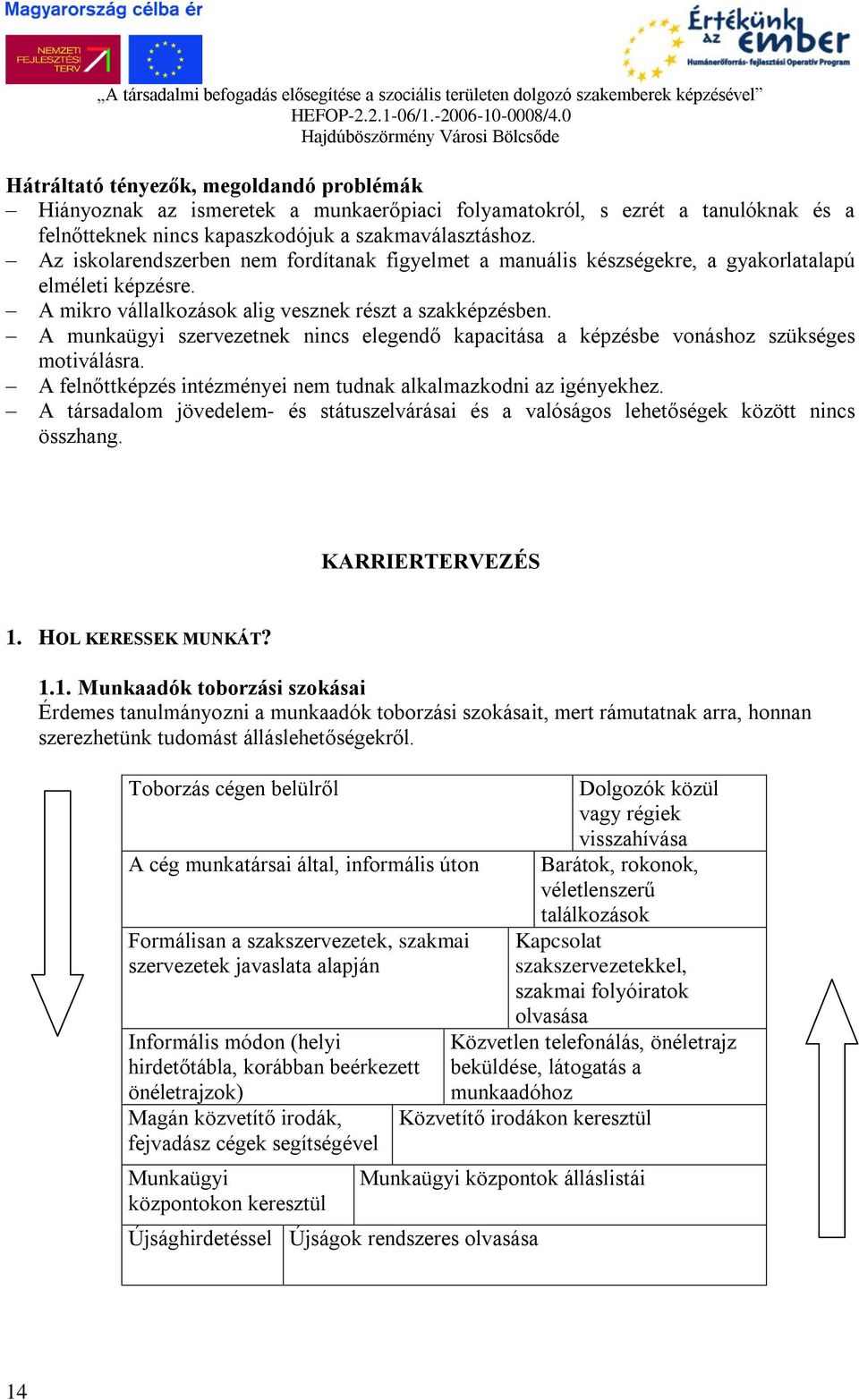 A munkaügyi szervezetnek nincs elegendő kapacitása a képzésbe vonáshoz szükséges motiválásra. A felnőttképzés intézményei nem tudnak alkalmazkodni az igényekhez.