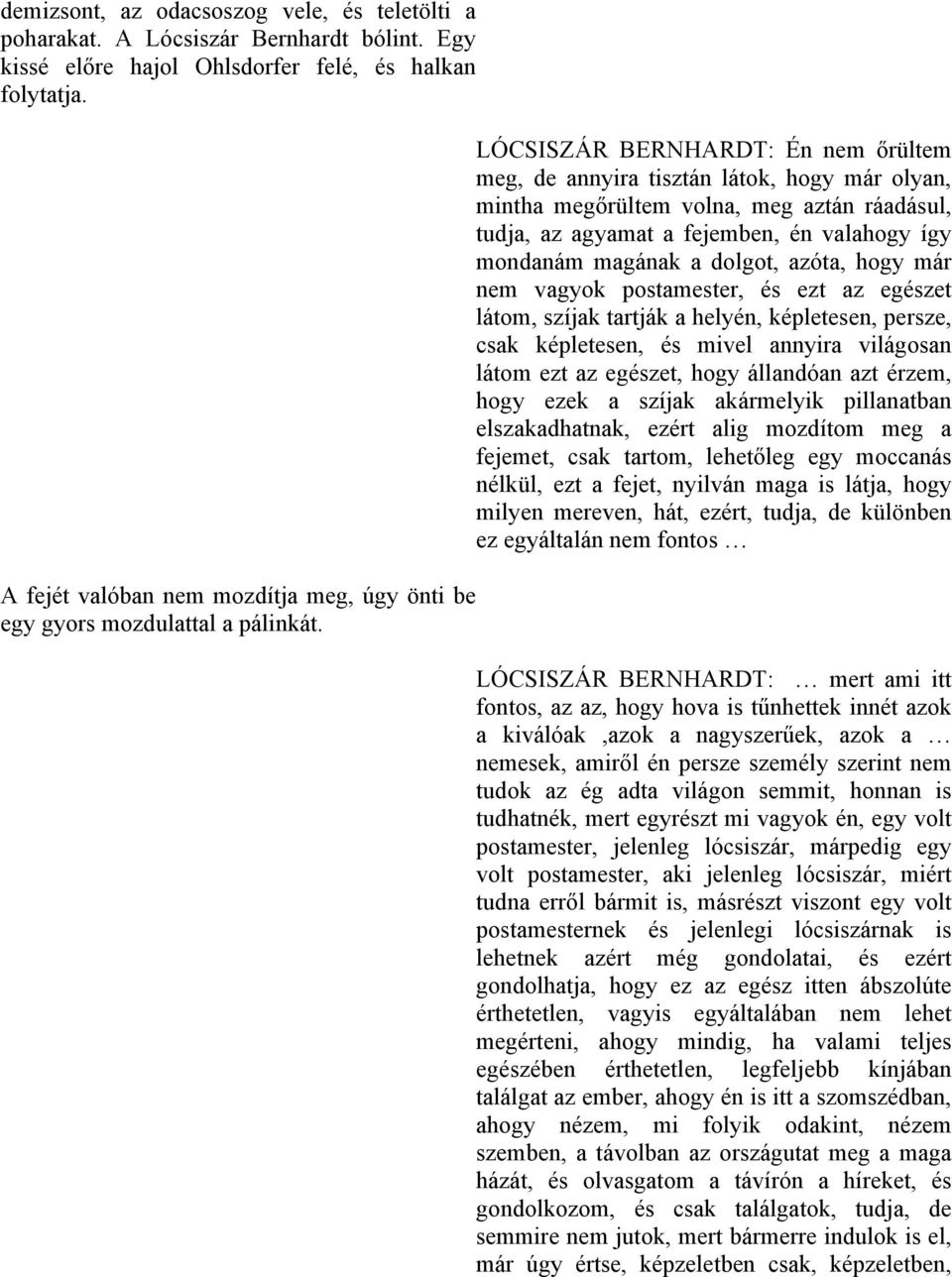 LÓCSISZÁR BERNHARDT: Én nem őrültem meg, de annyira tisztán látok, hogy már olyan, mintha megőrültem volna, meg aztán ráadásul, tudja, az agyamat a fejemben, én valahogy így mondanám magának a