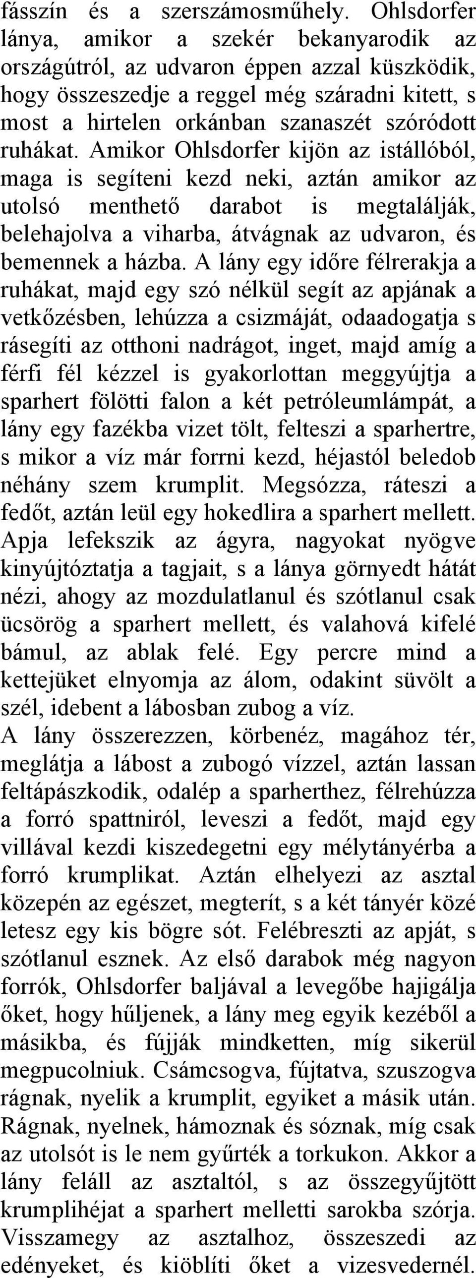 Amikor Ohlsdorfer kijön az istállóból, maga is segíteni kezd neki, aztán amikor az utolsó menthető darabot is megtalálják, belehajolva a viharba, átvágnak az udvaron, és bemennek a házba.